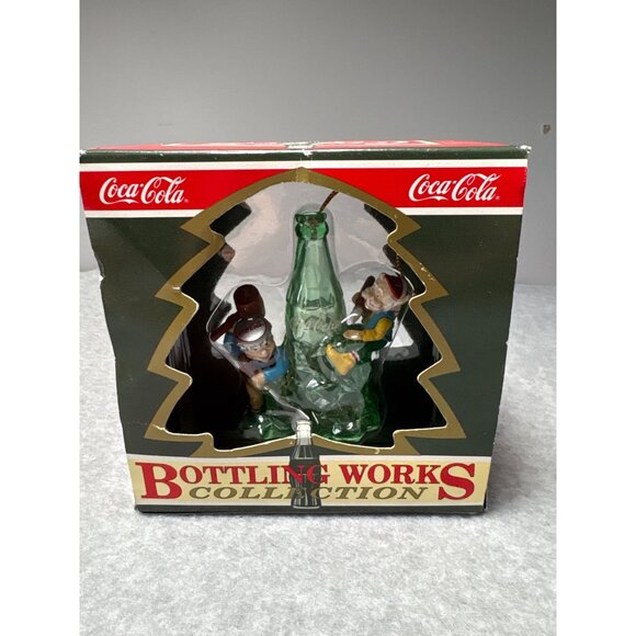 Coca-Cola Bottling Works Collection Ornament 1994 Elves Climbing Green Coke Bott - Picture 5 of 11